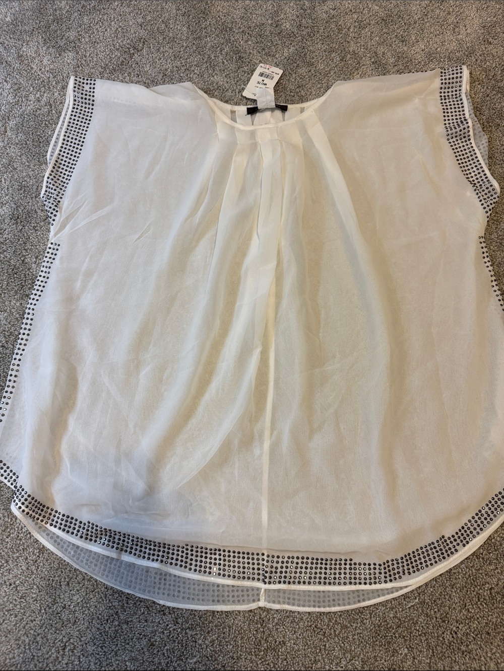 NWT White Sheer Blouse with Studded Trim